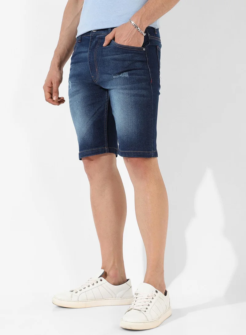 CAHOOT  Men's Classic Dark Blue Dark-Washed Distressed Patterned Denim Shorts | Regular Fit | Premium Stretchable Cotton Mid-Rise Crafted With Comfort Fit and High Performance For Everyday Wear for Men | Best Price UAE